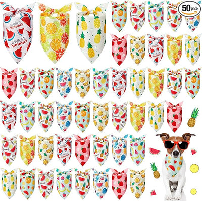 Weewooday 50 Pcs Fruit Dog Bandanas Bulk for Summer Soft Bibs Adjustable Triangle Pet Bandana for Small Medium Large Costume(Fruits Pattern, 31.5 x 21.7 X21.7 Inch)