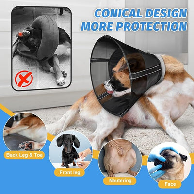 Dog Cone Collar to Stop Licking, Soft Mesh Recovery Collar After Surgery with Liner, Elizabeth Cone Alternative for Medium and Large Dogs, for Surgery, Spay, Neuter, Wound Care,XS,Matte Black