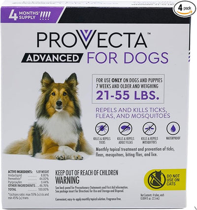 Provecta® Advanced for Large Dogs (21–55 lbs) Flea and Tick Topical Treatment, 4-Month Supply