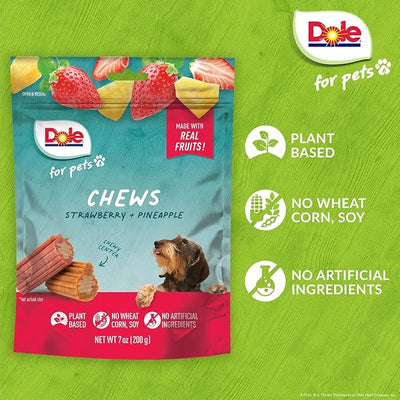 Dole for Pets Dog Chews, Assorted Strawberry + Pineapple Fruit-Flavored Treats, Real Fruit Flavor, No Artificial Colors Flavors or Preservatives, No Wheat Corn Soy, 7.05 Oz Bag - 2 Pack