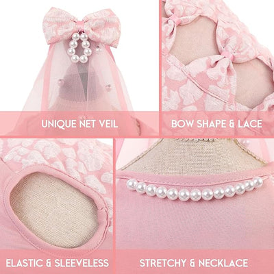 ASENKU Dog Dress, Dog Wedding Dress, Pet Lace Princess Dress with Bows for Wedding Birthday Party, Puppy Formal Apparel with Pearl Necklace for Medium Large Dogs (Pink, Large)