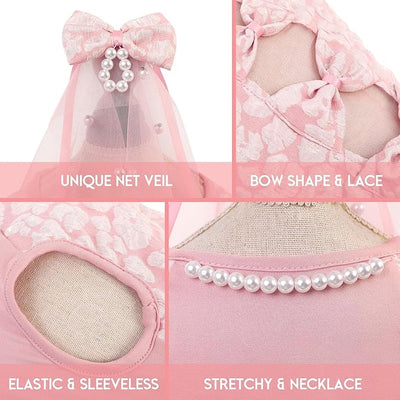 ASENKU Dog Dress, Dog Wedding Dress, Pet Lace Princess Dress with Bows for Wedding Birthday Party, Puppy Formal Apparel with Pearl Necklace for Small Medium Dogs (Pink, Medium)