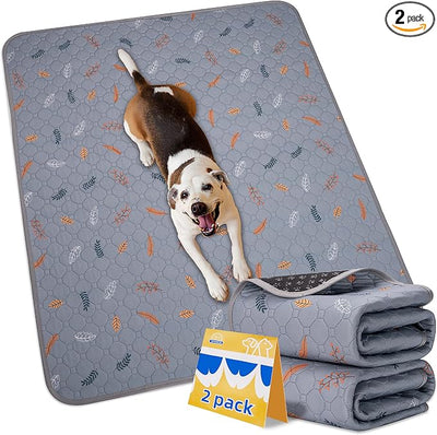Sunheir Washable Pee Pads for Dogs 2-Pack Reusable Puppy Pads Pet Training Pads, Waterproof Dog Pee Pads for Crate, Whelping Pad, Non-Slip Protects Against Urine Leakage (Leaves - Light Grey, 24x36)