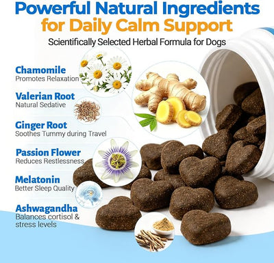 Calming Chews for Dogs with Melatonin, L-Theanine and L-Tryptophan, Relaxation and Stress Support During Separation, Fireworks and Travel, Chicken Flavor, 120 Soft Chews, 10.58 oz