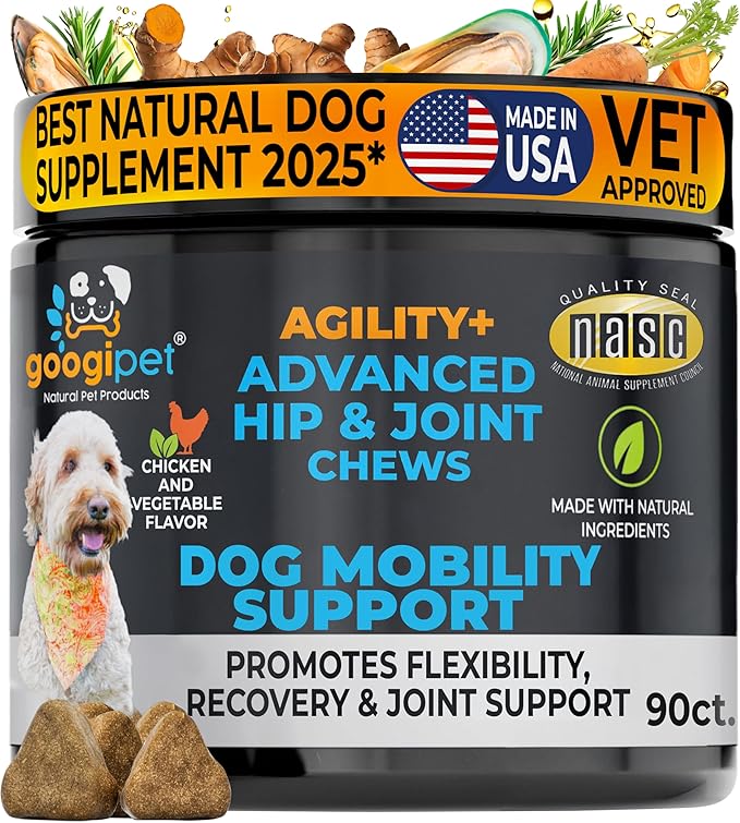 Googipet Premium Hip and Joint Supplement for Dogs - Glucosamine Soft Chews w/Green Lipped Mussels for Dogs, Dog Joint Supplement Turmeric for Mobility, Ages, & Breeds