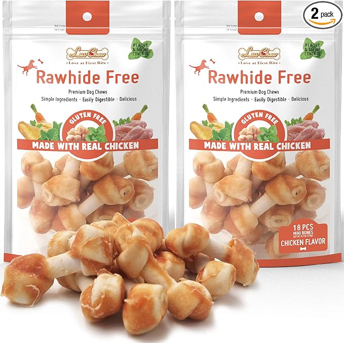 LuvChew Premium Dog Chew Bones for Small Dogs, Rawhide Free, Grain Free, Made with Limited Ingredients, Delicious Mini 18pcs/Pack x 2packs