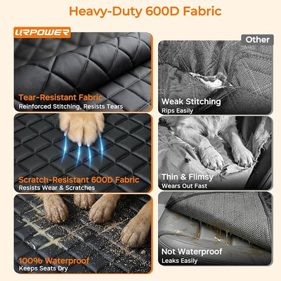 URPOWER Dog Car Seat Cover for Pets 100% Waterproof Seat Cover Hammock 600D Heavy Duty Scratch Proof Nonslip Durable Soft Back Seat Covers for Full Size Trucks