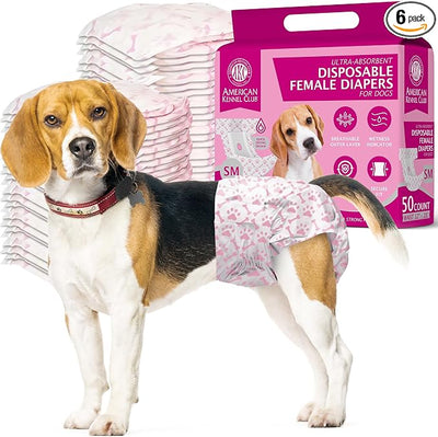American Kennel Club Dog Diapers, Small, Female | Disposable | Wetness Indicator | 50 Count, Pack of 6