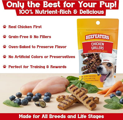 Beefeaters Chicken Grillers Dog Treats 2.22oz (Pack of 12), Real Chicken Dog Treats, Oven-Baked, Dental Health Benefits, Low Fat, High-Protein, Grain-Free, Training & Reward Treats for All Dog Sizes