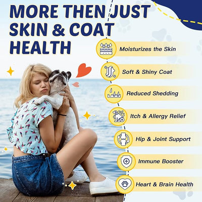 Omega 3 for Dogs with Salmon Oil, 120 Chewable Fish Oil for Dogs Skin and Coat - Dog Allergy Relief, Hot Spot Treatment, Anti Shedding, Hip & Joint Support with EPA & DHA, Biotin, Vitamin E