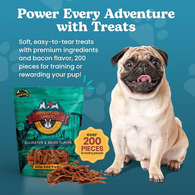 Adventure Shreds Alligator & Bacon Dog Treats, Soft & Thin Dog Treats for Training & Rewards, Grain-Free Snacks for Pets of All Breeds and Ages - 2.5 Ounce Pouch