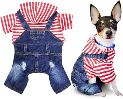 SILD Pet Denim Jumpsuit Dog Jeans Hoodies Cool Blue Coat Medium Small Dogs Classic Jacket Puppy Blue Vintage Washed Vests (S)