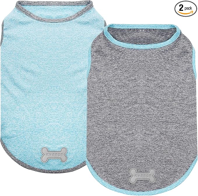 KYEESE 2Pack Dog Shirt, Lightweight Sun Protection Sleeveless Dog T Shirts for Small Medium Dogs Boy, Breathable Pet Reflective Tank Top Summer Dogs Clothes for Outdoor Walking, Grey+Sky Blue, XL
