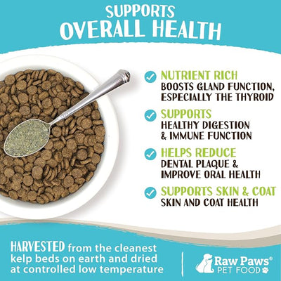 Raw Paws Organic Kelp Powder for Dogs & Cats (16-Ounce) - Supports Thyroid, Digestive & Immune Health - Dried Sea Kelp for Dogs - Seaweed Powder Supplement