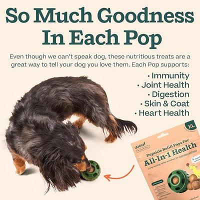 WOOF Pupsicle Refill Pops for All-in-1 Health - Long-Lasting Multivitamin Refills for The Pupsicle Toy - with Vitamins A, B, D, Iron, Magnesium, and Fiber - XL Pops - 5 Count