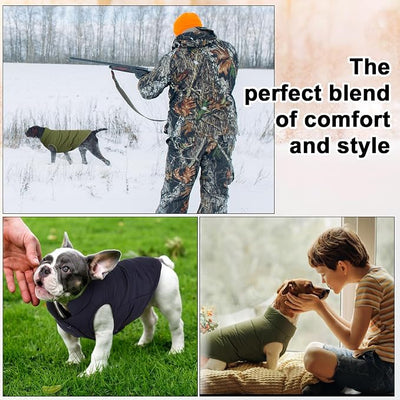 Syhood 2 Pieces Dog Jacket 2 Layers Fleece Lined Dog Jacket Warm Soft Windproof Small Pet Coat for Winter Cold Weather(L,Navy,Green)