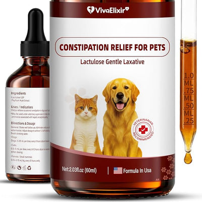Constipation Relief for Dogs and Cats - Gentle Laxative and Stool Softener with Psyllium - Supports Healthy Bowel Movements, Hairball Relief, and Digestive Comfort - 2 fl oz (60 ml)