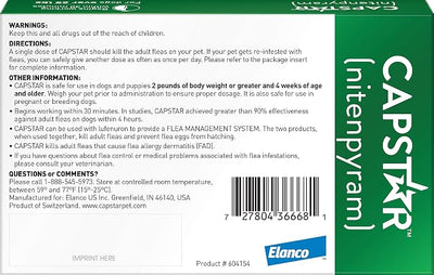 Capstar for Dogs (nitenpyram), Fast-Acting Oral Flea Treatment for Dogs Over 25+ lbs, Vet-Recommended Flea Medication Tablets Start Killing in 30 Minutes, 6 Doses