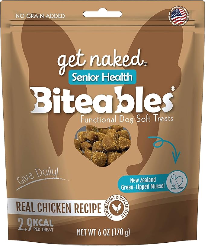 Get Naked Biteables Senior Health Soft Dog Treats, Real Chicken Treat for Toothless Dogs, 6oz 1 Pouch