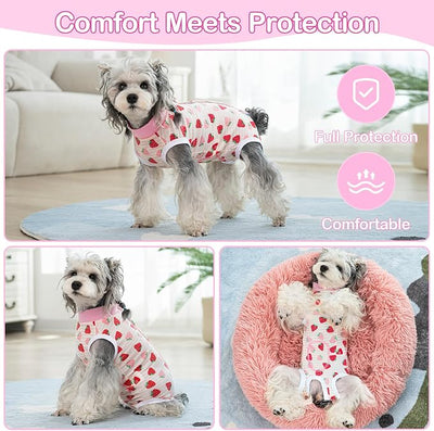 Coppthinktu Recovery Suit for Dogs After Surgery, Dog Onesie Surgery Recovery Suit for Female Spay, Soft Surgical Pajamas Bodysuits for Puppy to Prevent Licking Dog Cone Alternative Strawber L