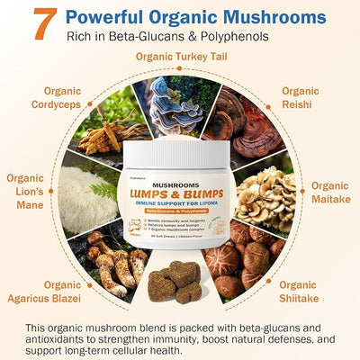 Turkey Tail Mushroom Guard for Dogs Lumps and Bumps, Lipoma Treatment for Dogs, 7 Organic Mushrooms Blend for Immunity, Longevity with Beta-Glucans, Dog Lumps Supplement, 90 Chews, Chicken Flavor