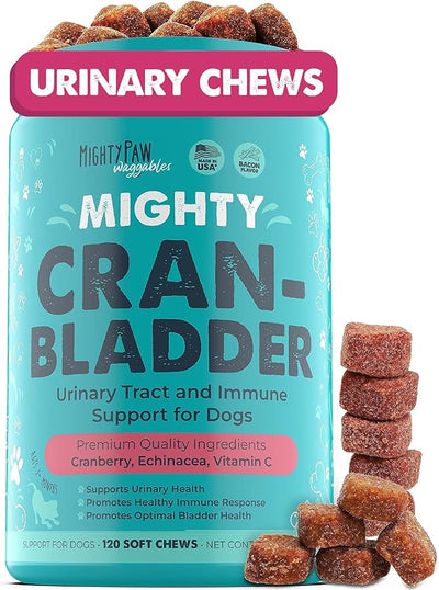 Mighty Paw Waggables Cran-Bladder (Made in The USA) | Cranberry Supplement for Dogs, Cranberry Chews for Urinary Tract Health. Kidney, & Bladder Support. Antioxidant Immune Health (120 Count)