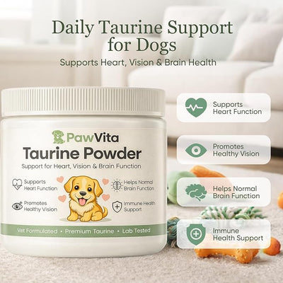 Pawvita Taurine Powder, 99.9% Pure Taurine Powder for Dogs, Supports Heart Health, Vision, Skin & Coat, Boosts Energy & Daily Wellness, Easy to Mix in Food, with Dosing Spoon, 200 Grams/ 7.05 oz