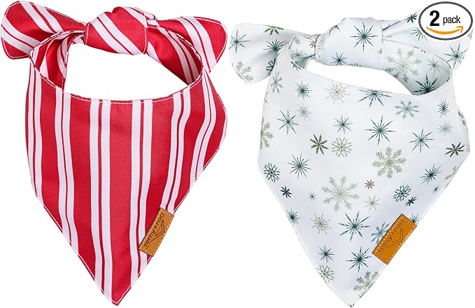 Remy+Roo Dog Bandanas - 2 Pack | Winter Christmas Dog Bandanas Set | Premium Durable Fabric | Patented Shape Bandanas for Dogs (Winter, Large)