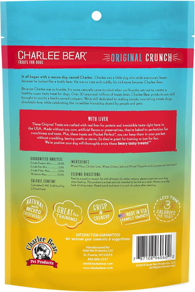 Charlee Bear Original Crunch Dog Treats, Chicken Liver, 6 Ounce Resealable Bag, Low Calorie Training Treats for Dogs, Limited Ingredient, Healthy, Crunchy Dog Snacks, Made in USA