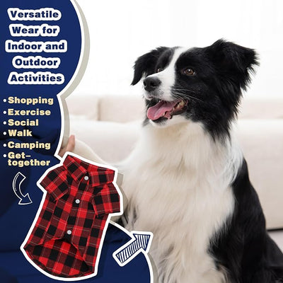 Paiaite Plaid Dog Shirt: Classic Checkered Style in Pure Cotton for Large, Medium, and Small Breeds, Comfort, Breathability, and Elegance. Perfect for Everyday Wear, and Photoshoots Red XXL