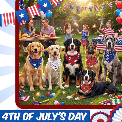 Weewooday 50 Pcs 4th of July Dog Bandanas Bulk for 1776 Patriotic 250th Anniversary Star Red White and Blue Independence Day Flag Scarf for Small Medium Large Outfit(Star, 31.5 x 21.7 X21.7 Inch)