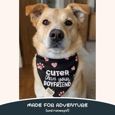 Funny Snap-On Dog Bandana for Small Medium Large Pets, Dogs Cats Adjustable Handkerchief Scarf for Girl & Boy, Cute Puppy Apparel & Accessories (Cuter Than Your BF, Large)