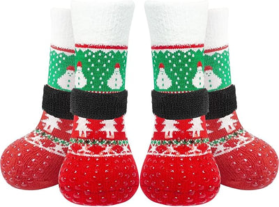 EXPAWLORER Christmas Anti-Slip Soft Dog Socks for Hardwood Floor,Warm Dog Shoes,Paw Protectors for Cold Pavement,Prevent Licking,Traction Control for Small Medium Large Senior Dogs