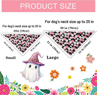 Unique Style Paws Dog Bandanas 1PC Washable Cotton Triangle Dog Scarfs Autumn Halloween with Ghost Flower for Small Medium Large Dogs and Cats