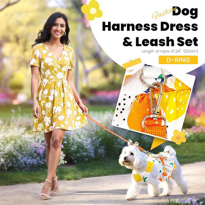 ABRRLO Cute Dog Dress Small Dog Clothes for Girls Female Puppy Outfits Yellow Lemon Pet Summer Clothes Bowknot Doggy Cat Princess Dress Harness for Holiday Birthday Party Costume Clothing (Yellow,XS)