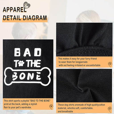 Discover Cozy Cotton Canine Wear: Soft, Lightweight, and Breathable Dog Shirt Vest with Eye-Catching Graphics(Bad to the Bone), Keeping Your Furry Friend Warm and Comfy! Black M