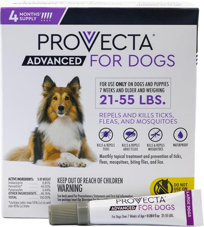 Provecta® Advanced for Large Dogs (21–55 lbs) Flea and Tick Topical Treatment, 4-Month Supply