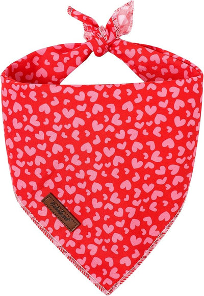 Valentine's Day Dog Bandanas Boy Girl Red Pink Love Cotton Washable Dog Scarf Adjustable Pet Bib Scarves for Small Medium Large Dogs S