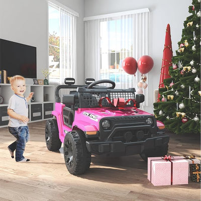 12V Ride on Car with Parent Remote Control, Toddler Electric Car with Spring Suspension, LED Lights & Music Player - Safe Battery Toy for Kids, Christmas & Birthday Gift, Pinkish