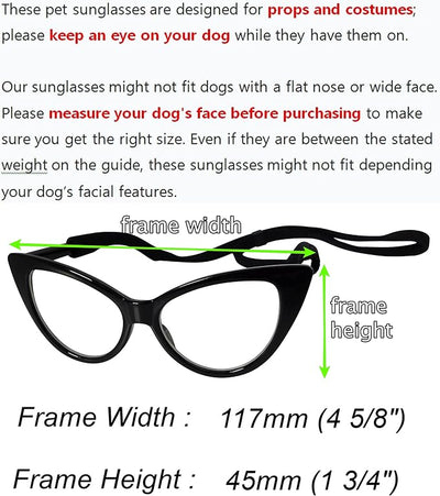 G002 Dog Pet Clear Lens Costume Glasses Small to Medium Breeds 12LBS~30LBS Prop Photoshoot Sunglasses (Cateye Black-Clear)