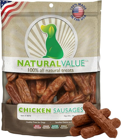 Loving Pets Natural Value Chicken Sausages - Soft Jerky Dog Treats for Large & Small Breeds - Healthy Gluten, Wheat, Soy & Grain Free Pet Treats for Dogs