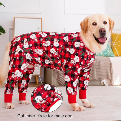 Dog Recovery Suit After Surgery Female Male, Medium Large Dog Neuter Shirt Cone Alternatives Prevent Licking Surgical Onesies (Xmas Snowman, XL)