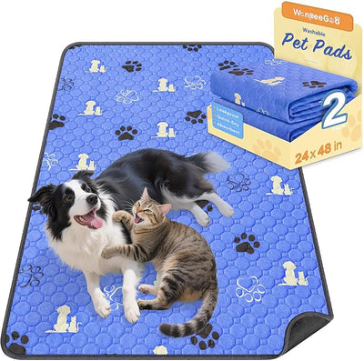 WanpeeGoo Washable Pee Pads, Puppy Pee Pad for Dogs, 2 Pack Absorbent Reusable Training Dog Pads Pet Puppy Pads, Non-Slip Potty Pads for Whelping, Playpen, Crate, Bed, Blue 24"x48"