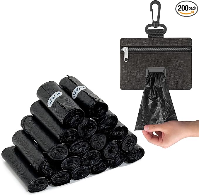 Charmount 200 Count Dog Poop Bags Rolls with Zippered Pouch Dispenser Holder, Extra Thick Leak-Proof Unscented Waste Bags, Coreless Easy Load for Small to Large Dogs