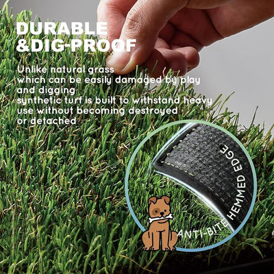 HQ4us Dog Grass Pad with Tray Medium 31”×21” Dog Litter Box Toilet with 2×Artificial Grass for Dogs with Hemmed Edge, Pee Pads for Dogs, Realistic, Less Stink, Potty for Balcony