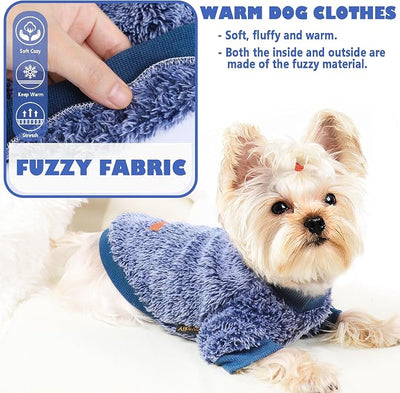 Fleece Dog Sweater Soft Fuzzy Warm Clothes for Small Dogs Girl Boy Soft Winter Coat Flannel Puppy Jacket Pet Clothes Outfit Sweater for Chihuahua, Bulldog, Dachshund(XXS,Navy Blue)