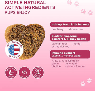Dog UTI Support Chews with Cranberry & D-Mannose – Cranberry Supplement for Dogs, Urinary Tract & Bladder Support for Dogs, Dog Bladder Control, Kidney Health, Soft Duck Chews, 120 Bites