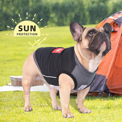 iChoue 2pcs French Bulldog Summer Cooling Shirt for Dogs UV Sun Protection Vest Sleeveless Breathable Tank Top English Pug Black Red Grey - Medium