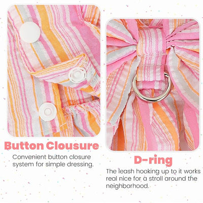 Pet Dog Harness Dress, Cute Striped Pattern with Bow, Princess Puppy Dresses with Button Closure, Summer Dog Clothes for Small Dogs Girl (Pink, Large)