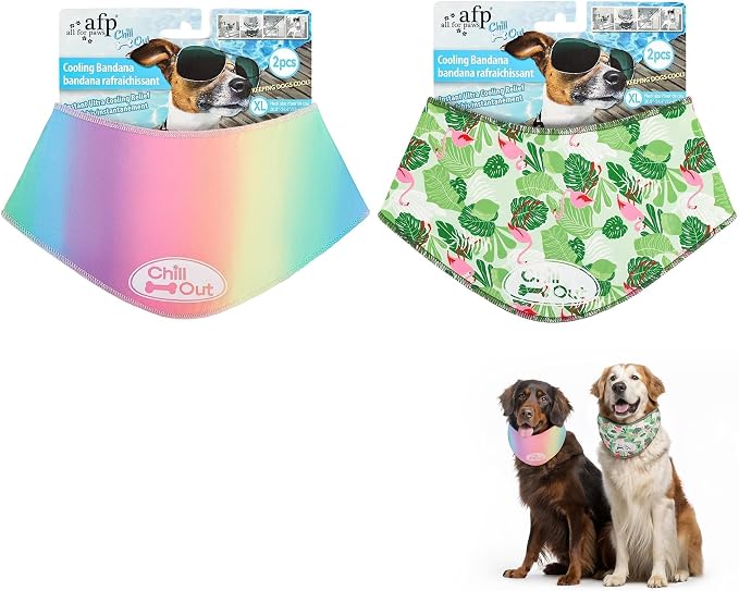 ALL FOR PAWS Cooling Bandana for Dogs, 2 Pack Dog Cooling Neck Wrap, Ice Dog Bandanas for Large Dogs, Cooling Scarf for Dogs, Blue Neck Cooler for Dogs(XL, Neck Girth 20.8-24.4 Inch)
